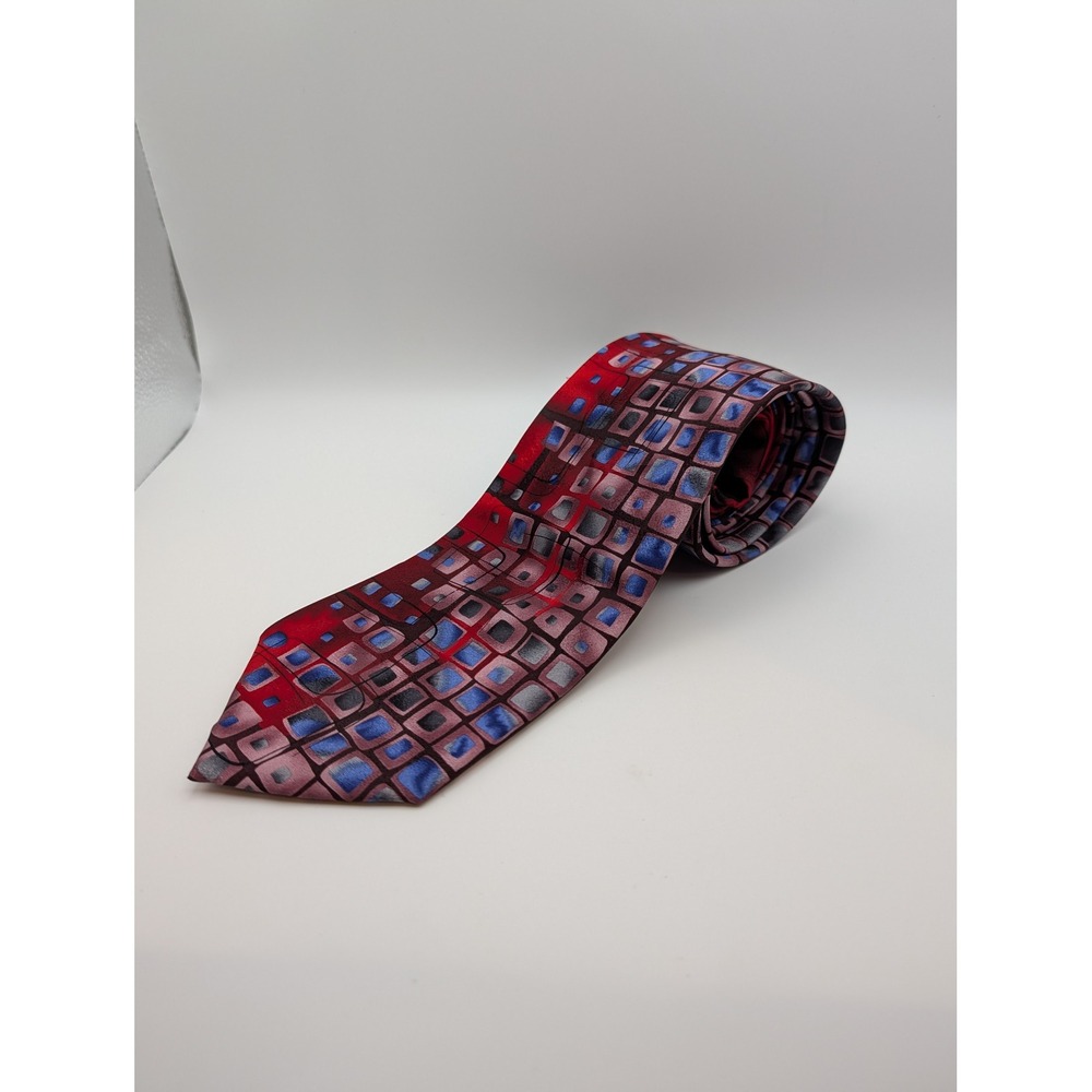 J. Garcia Mens Red Blue New York at Night Collection Sixty Silk Geometric Tie